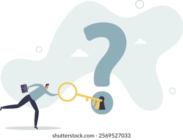 Key to unlock answer for problem and questions, solution or reason to solve problem, wisdom or understanding concept.flat characters.