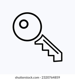 Key. Unlocking mechanism, security device, entry access, unlocking symbol, key to a lock. Vector line icon for Business