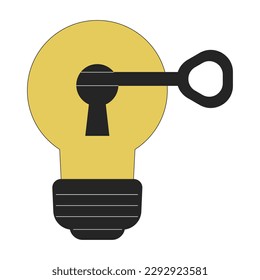 Key unlocks lightbulb keyhole flat line color vector object. Generate business idea. Editable lineart icon on white. Simple outline cartoon style spot illustration for web graphic design and animation