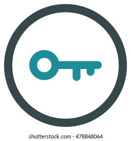 Key vector bicolor rounded icon. Image style is a flat icon symbol inside a circle, soft blue colors, white background.