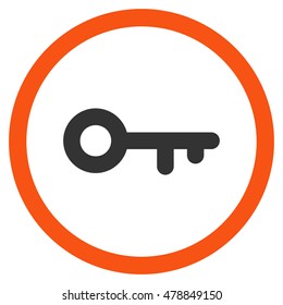 Key vector bicolor rounded icon. Image style is a flat icon symbol inside a circle, orange and gray colors, white background.