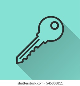 Key vector icon. Black illustration isolated on green background for graphic and web design.