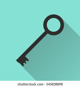 Key vector icon. Black illustration isolated on green background for graphic and web design.