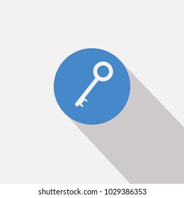key vector icon in blue background circle with flat shadow 