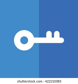 Key vector icon. Blue background