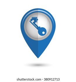 Key - vector icon;  blue map pointer