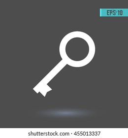 Key vector icon. Graphic symbol for web design, logo. White glyph on a gray background. Isolated sign.