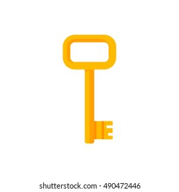 Key vector icon isolated on white background, flat cartoon golden key
