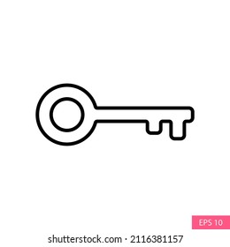 Icono de vector clave en el diseño de estilo de contorno para el diseño de sitios web, aplicación, interfaz de usuario, aislado en fondo blanco. Trazo editable. Ilustración vectorial EPS 10.