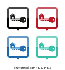 key - vector icon; map pointer;  message bubble