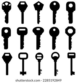 Key vector icon set on isolated background.