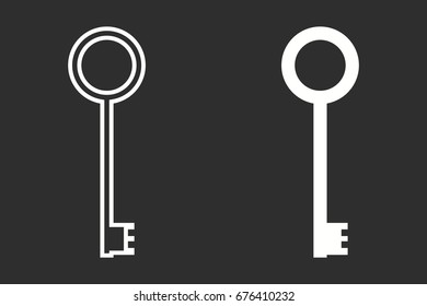 Key vector icon. White illustration isolated on black background for graphic and web design.