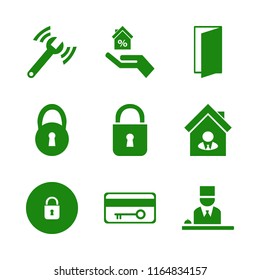 key vector icons set. with diagnostycs wrench, key card, house seller and hand house in set