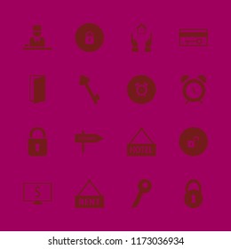 key vector icons set. with hotel reception, dollar symbol computer, door open and hotel in set
