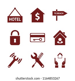 key vector icons set. with house seller, diagnostycs wrench, hands house and key card in set