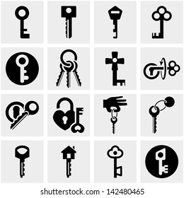 Key vector icons set on gray.