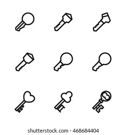 Key vector icons. Simple illustration set of 9 key elements, editable icons, can be used in logo, UI and web design