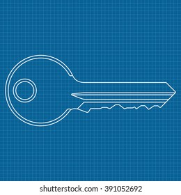 Key. Vector illustration on blueprint background