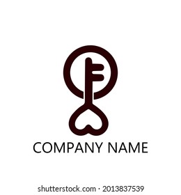 Key vector logo design element with heart handle, on white background.