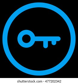 Key vector rounded icon. Image style is a flat icon symbol inside a circle, blue color, black background.