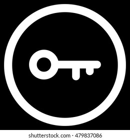 Key vector rounded icon. Image style is a flat icon symbol inside a circle, white color, black background.