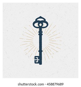 Key. Vector Typography Poster Design Concept. Hand drawn textured vintage label.  Retro badge. Emblem. Vintage style.