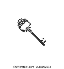 Key Victorian Icon Silhouette Illustration. Antique Lock Vector Graphic Pictogram Symbol Clip Art. Doodle Sketch Black Sign.