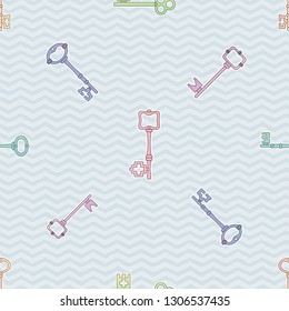 Key in vintage, antique style collection. Vector silhouettes Seamless pattern