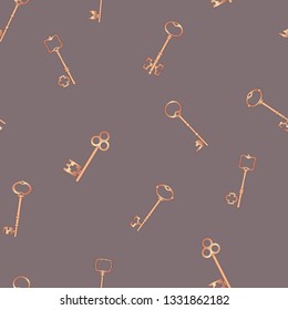 Key in vintage, antique style collection. Vector silhouettes Seamless pattern