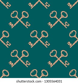 Key in vintage, antique style. Vector silhouettes Seamless pattern