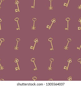 Key in vintage, antique style. Vector silhouettes Seamless pattern