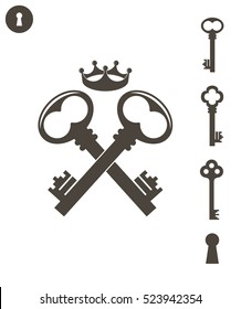 Key. Vintage. Old keys on white background. Icon set. Logo