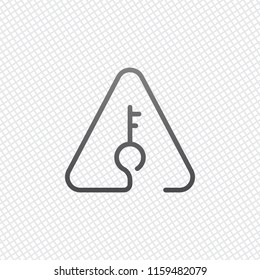 Key in warning triangle. Linear icon with thin outline. One line style. On grid background