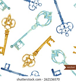 key, watercolor vintage, boho, vector illustration, pattern,