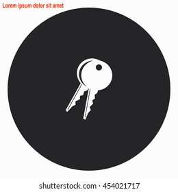 Key web icon. Gray circle button with white illustration.