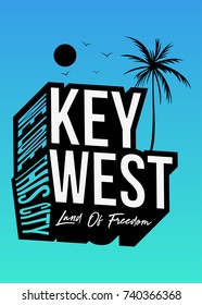 key west 3d font design palm tree colorful