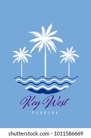 key west florida summer time stamp design colorful poster distress palm tree