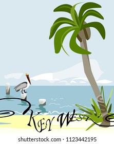  Key West - is an island and city in the Straits of Florida on the North American.Key West is the southernmost city in the United States.Vector image.EPS 8.