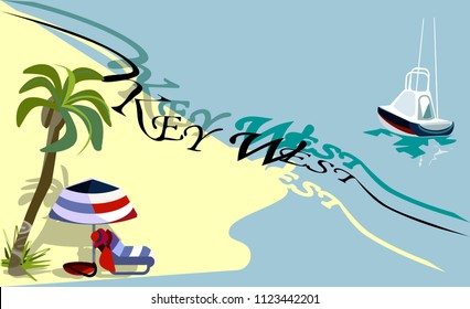  Key West - is an island and city in the Straits of Florida on the North American.Key West is the southernmost city in the United States.Vector image.EPS 8.