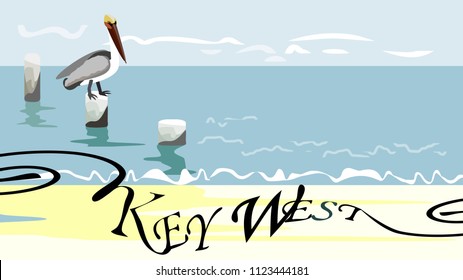  Key West - is an island and city in the Straits of Florida on the North American.Key West is the southernmost city in the United States.Vector image.EPS 8.