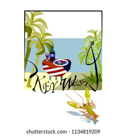 Key West - is an island and city in the Straits of Florida on the North American.Key West is the southernmost city in the United States.Vector image.EPS 8.