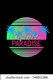 key west palm tree circle design retro