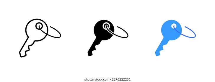Key, which may represent the concept of a master key that can open multiple locks or provide access to various areas. Vector set of icons in line, black and colorful styles isolated.