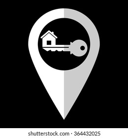 key - white vector icon;  map pointer