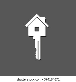 Key - white vector icon  with shadow