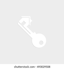Key - white vector  icon with shadow