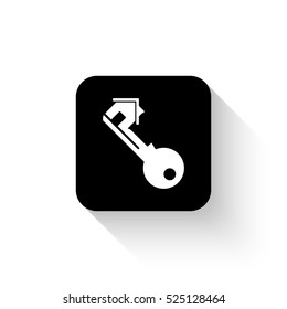 Key - white vector  icon with shadow