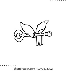 Key and wings, flying key vector icon in outline