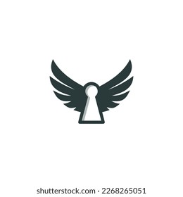 key with wings logo design icon vector