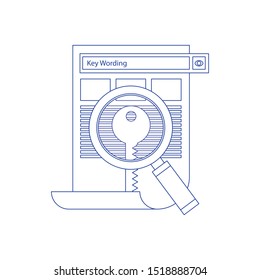 Key wording, SEO key wording process, keyword research, keywords optimization flat vector illustration design. Concept of line icon
